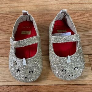 Carter's Unicorn Gold Glitter Baby Girl Shoes 9-12 months